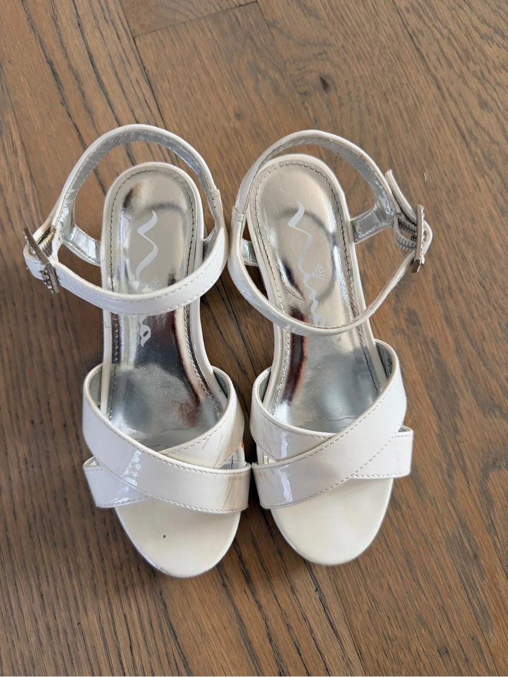 Nina Girls White Patent Dress Sandals with Ankle Strap